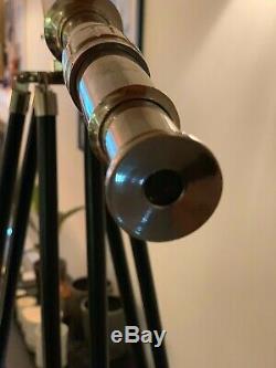 Télescope Vintage Working En Nickel Sur Support De Trépied En Bois Réglable