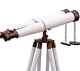 Télescope à Double Barillet Avec Trépied En Bois En Laiton Antique Et Cuir