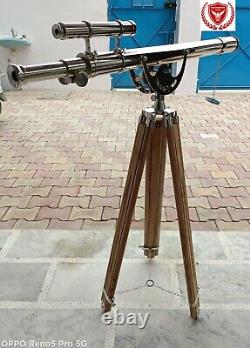 Télescope à double canon en laiton Anchormaster avec trépied en bois Marine
