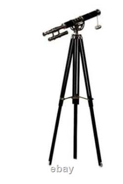 Télescope à double canon en laiton chromé avec trépied en bois sur pied