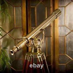 Télescope antique en laiton de 39 pouces avec trépied en bois de style nautique
