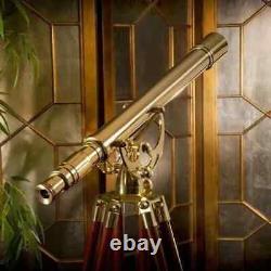Télescope antique en laiton de 39 pouces avec trépied en bois de style nautique