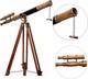 Télescope Antique En Laiton Sur Pied à Double Canon Avec Support En Bois