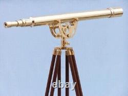 Télescope de 39 pouces en laiton avec finition dorée vintage sur trépied en bois debout