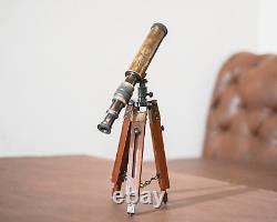 Télescope de travail vintage avec trépied en bois Décoration pour la maison/bureau Cadeau de Noël
