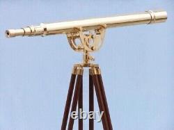 Télescope doré vintage avec finition en laiton sur pied en trépied en bois de 39 pouces
