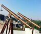 Télescope Double Canon En Laiton Antique Marine 39 Avec Trépied En Bois