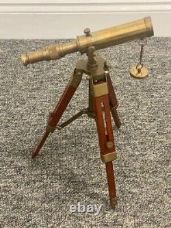Télescope en Laiton avec Trépied en Bois, Décoration Vintage Nautique Maritime pour Bureau
