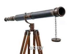 Télescope en laiton antique vintage de 39 pouces avec support trépied en bois fait à la main