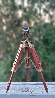 Télescope en laiton avec trépied en bois, télescope maritime vintage marin nautique 12