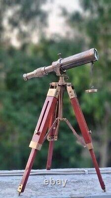 Télescope en laiton avec trépied en bois, télescope maritime vintage marin nautique 12