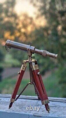 Télescope en laiton avec trépied en bois, télescope maritime vintage marin nautique 12