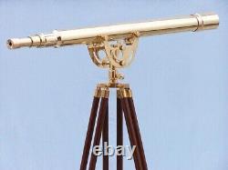 Télescope en laiton de 39 pouces avec trépied en bois de style nautique ancien