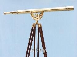 Télescope en laiton de 39 pouces avec trépied en bois de style nautique ancien