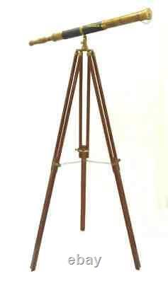 Télescope en laiton de sol antique avec trépied en bois de 39 pouces