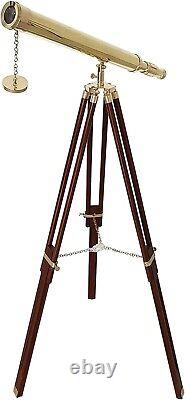Télescope en laiton fait main avec trépied en bois ajustable en éclat nautique
