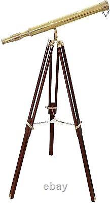 Télescope en laiton fait main avec trépied en bois ajustable en éclat nautique