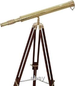 Télescope en laiton fait main avec trépied en bois ajustable en éclat nautique