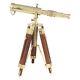 Télescope En Laiton Massif Vintage Avec Trépied En Bois.