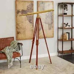 Télescope en laiton sur pied élégant avec trépied en bois - Designer antique
