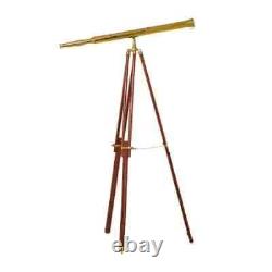 Télescope en laiton sur pied élégant avec trépied en bois - Designer antique