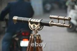 Télescope en laiton vintage avec trépied en bois réglable sur pied marin de 39 pouces.