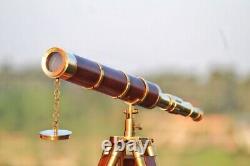 Télescope en laiton vintage de 32 pouces avec trépied en bois - Objet décoratif nautique de cadeau