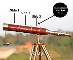 Télescope en laiton vintage de 32 pouces avec trépied en bois - Objet décoratif nautique de cadeau