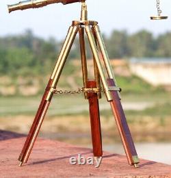 Télescope en laiton vintage de 32 pouces avec trépied en bois - Objet décoratif nautique de cadeau