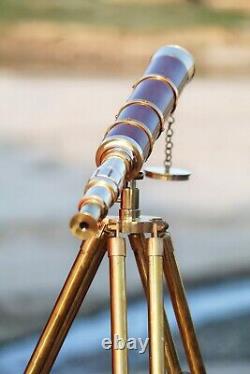 Télescope en laiton vintage de 32 pouces avec trépied en bois - Objet décoratif nautique de cadeau
