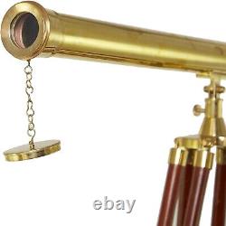 Télescope long vintage avec support trépied en bois finition laiton maritime nautique
