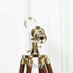 Télescope nautique vintage en laiton de 39 pouces avec finition dorée et support trépied décoratif
