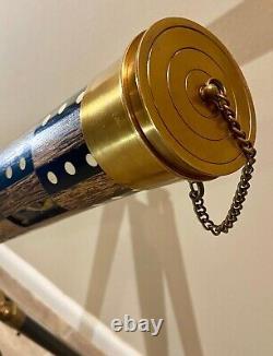 Télescope sur pied en laiton marin vintage avec incrustations en bois sur trépied