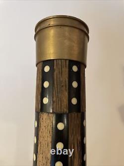 Télescope sur pied en laiton vintage avec incrustations en bois, de style nautique