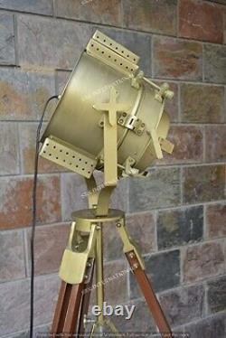 Trépied de théâtre antique, projecteur marin, trépied en bois, projecteur rétro au sol