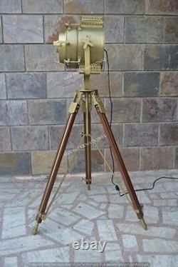 Trépied de théâtre antique, projecteur marin, trépied en bois, projecteur rétro au sol