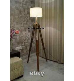 Trépied en bois antique marron rétro pour lampe d'éclairage sans abat-jour