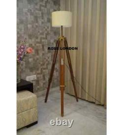 Trépied en bois antique marron rétro pour lampe d'éclairage sans abat-jour