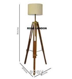 Trépied en bois antique marron rétro pour lampe d'éclairage sans abat-jour