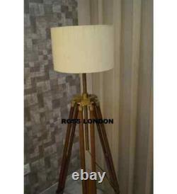 Trépied en bois antique marron rétro pour lampe d'éclairage sans abat-jour