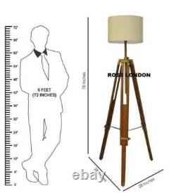 Trépied en bois antique marron rétro pour lampe d'éclairage sans abat-jour