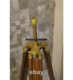 Trépied en bois antique marron rétro pour lampe d'éclairage sans abat-jour