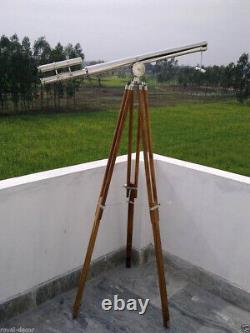 Trépied en bois marron pour télescope marin de style vintage, fait à la main