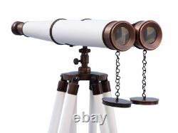Vieux Télescope En Laiton Sur Trépied En Bois Maritime Réplique Nautique Mnm 230