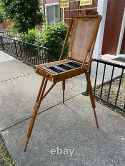 Vieux Trépied Pliant Easel Français En Bois. En Très Bon État