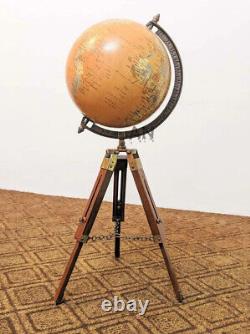 Vintage 12 Globe Mondial Avec Trépied En Bois Stand Globe Bureau/maison Décorative