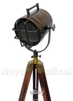 Vintage Antique Finish Shaded Wooden Tripod Spot Light Lighting Décor De La Lampe De Plancher