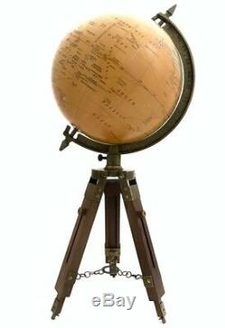 Vintage / Antique Ornement Globe Planisphère Spinning Sur Bois Trépied
