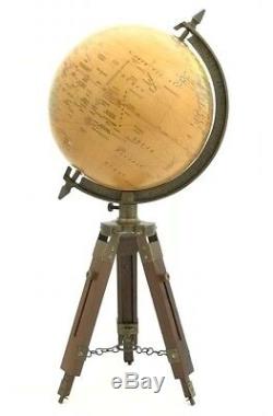 Vintage / Antique Ornement Globe Planisphère Spinning Sur Bois Trépied