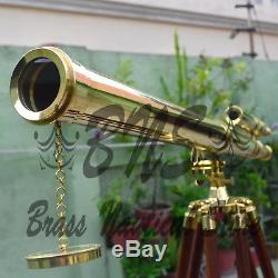 Vintage Brass Double Barrel Telescope Nautical Maritime Tripod Antique Spyglass